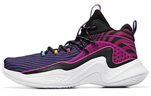 Anta Thompson Collection Cushioning Slip Resistant Abrasion Resistant Low top Basketball Shoes Men's Purple Black