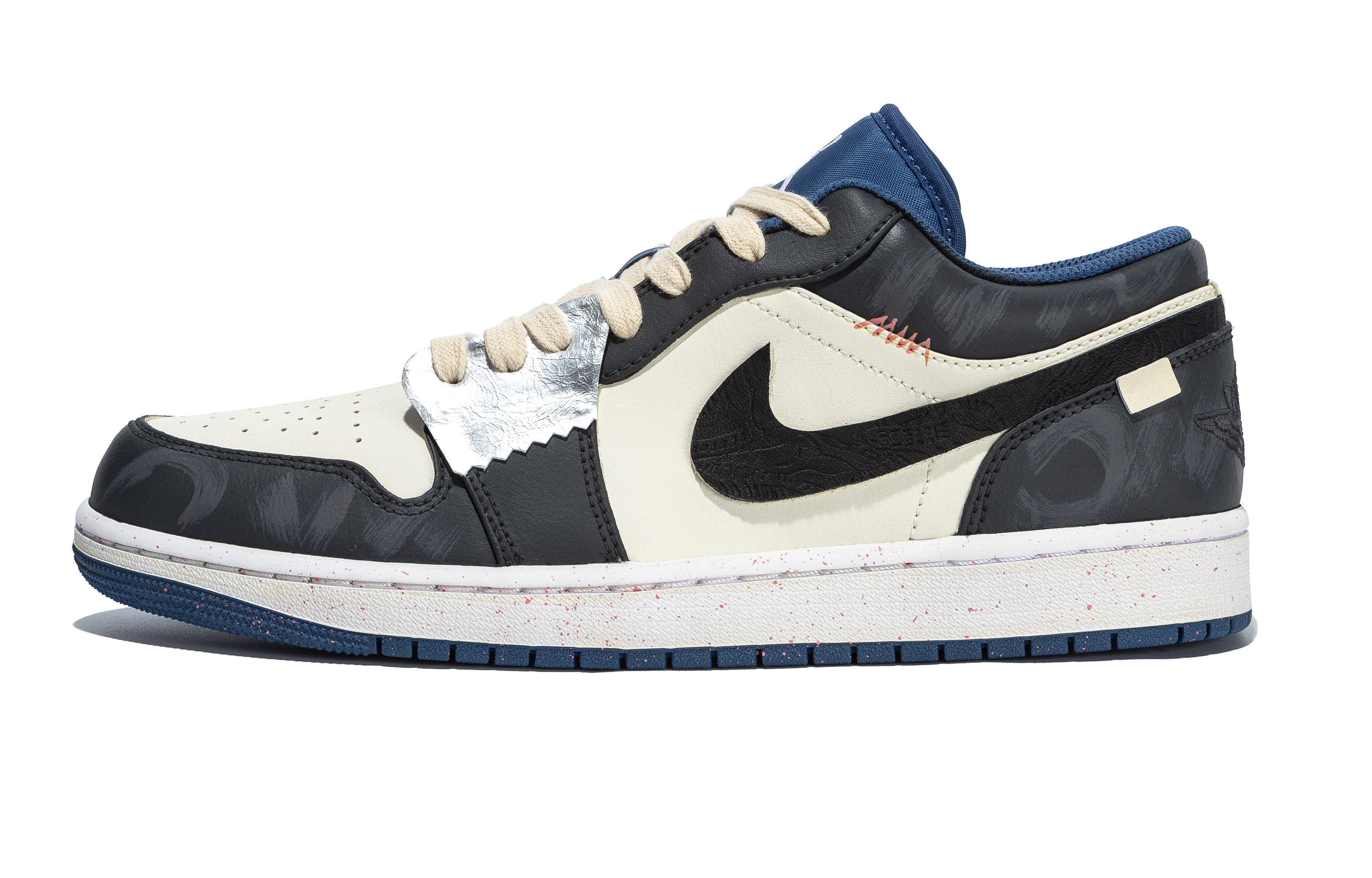 Jordan Air Jordan 1 Wearing Brocade At Night Slip Resistant Abrasion Resistant Low top Vintage Basketball Shoes Men’s