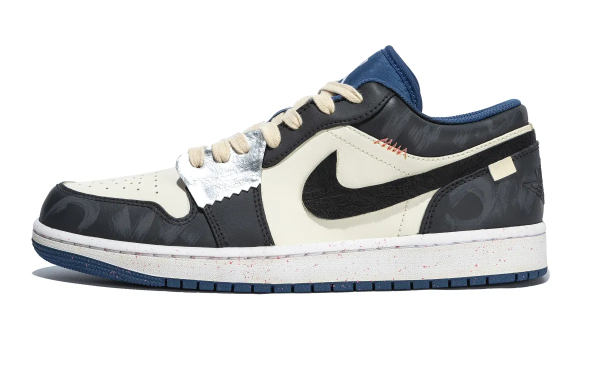 Jordan Air Jordan 1 Wearing Brocade At Night Slip Resistant Abrasion Resistant Low top Vintage Basketball Shoes Men's