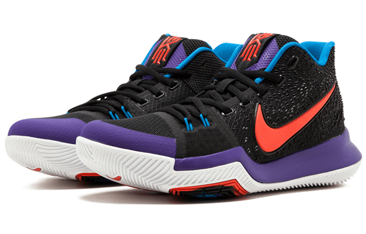 Мужские кроссовки Nike Kyrie 3 (черно-оранжево-фиолетовые) — Чёрный / оранжевый / фиолетовый — фото 3