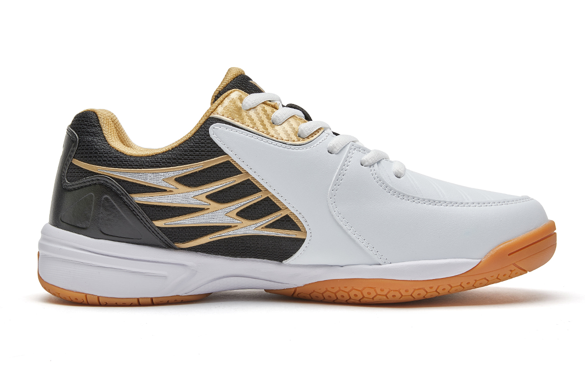 VOIT Cushioning, Slip Resistant, And Abrasion Resistant Low Top Badminton Shoes Unisex White Black Gold