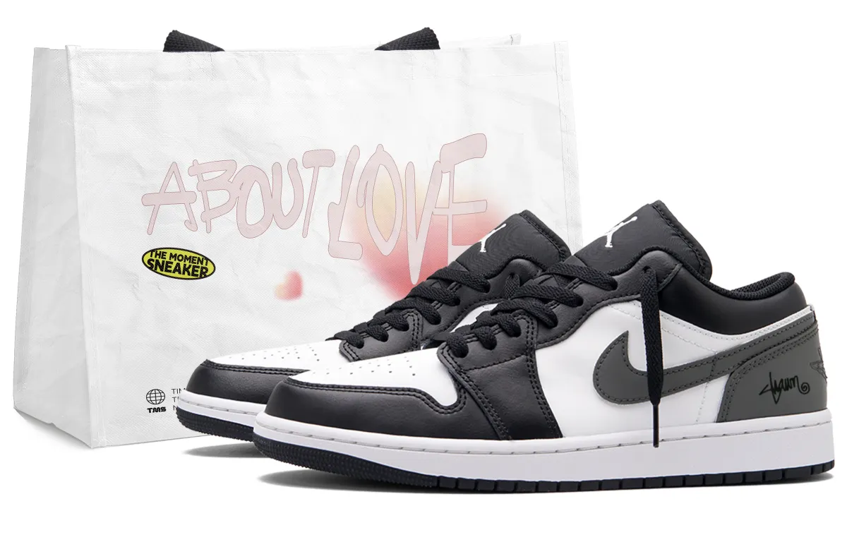 Jordan Air Jordan 1 Gray Black Cement Low top Vintage Basketball Shoes Unisex Black White Gray