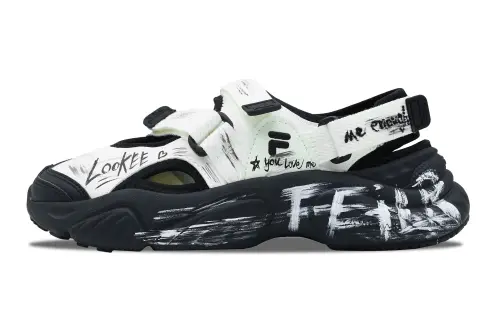 FILA FUSION Conch Chalk Graffiti, Cute, Versatile 520 Cooling Fabric Beach Sandals Women's Black White