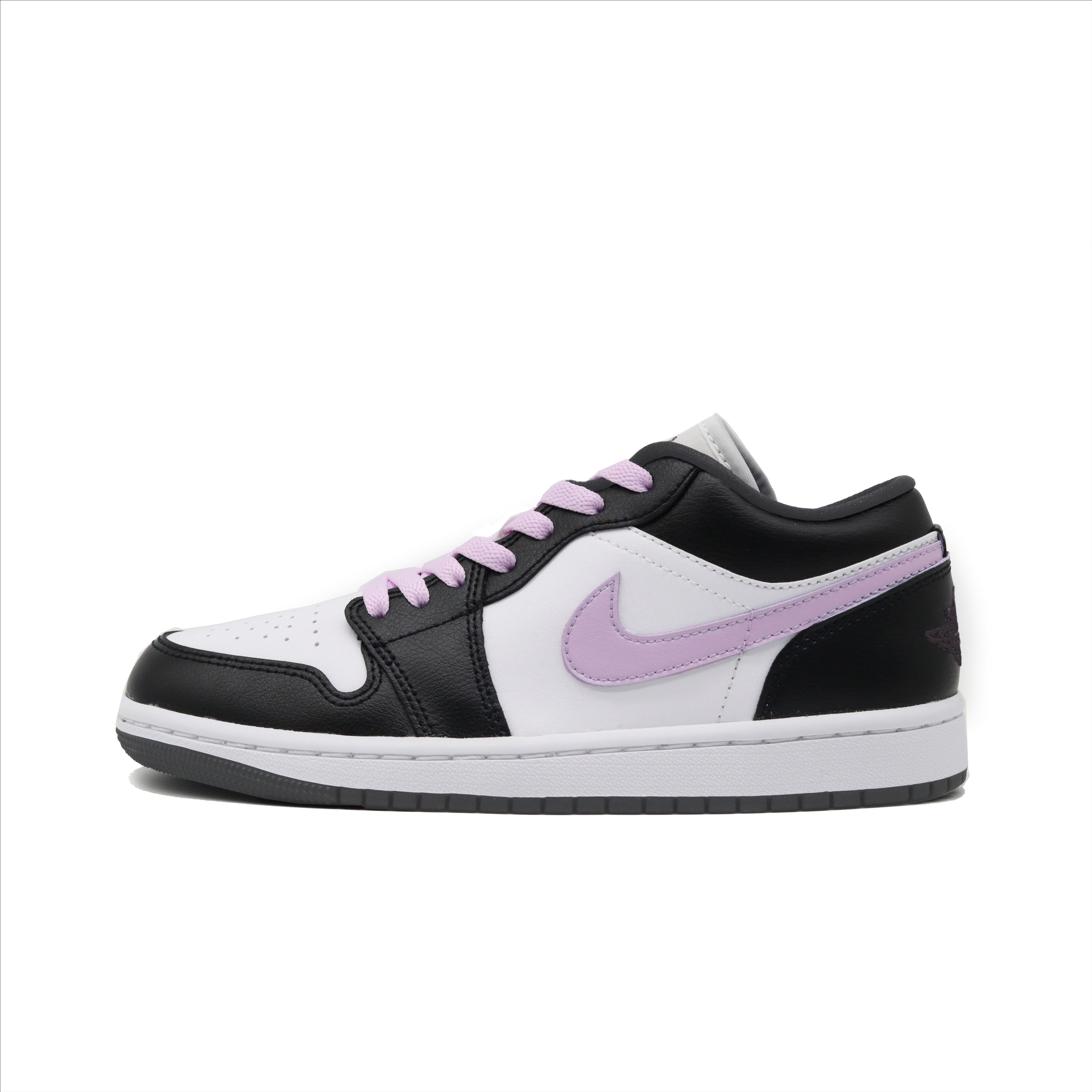 Jordan Air Jordan 1 Black White Hyacinth Purple Leather Slip Resistant, Abrasion Resistant, Breathable Low top
