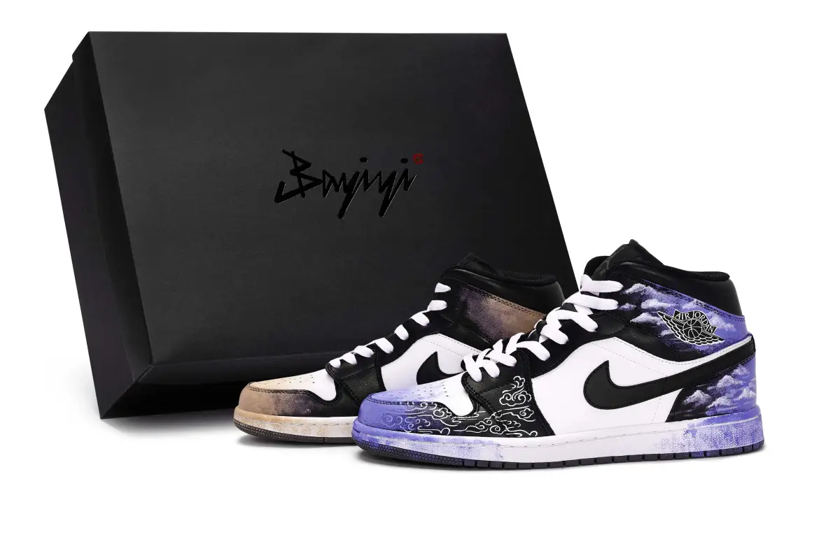 Jordan Air Jordan 1 Vintage Basketball Shoes Unisex Mid-top Black/White/Purple/Orange