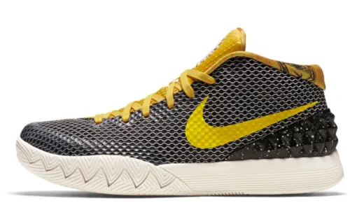 Nike Kyrie 1 Rise LTD Irving 1 Round-toe lace, non-slip and lightweight, middle-top practical basketball shoes, men's style, gray and yellow, foreign version