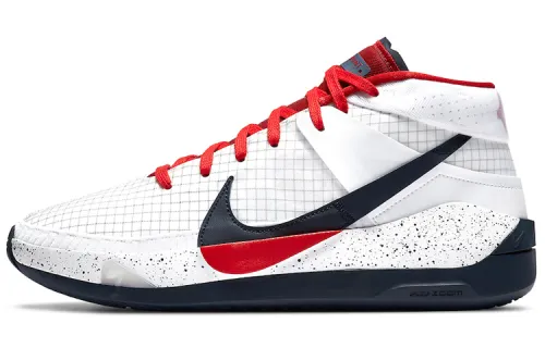 Nike KD 13 USA Team USA Durant air cushion mid-top basketball shoes for men and women, white, red and blue