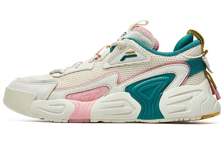FILA Swarm Swirl Swarm Fabric Low top Vintage Basketball Shoes Women's Beige Pink