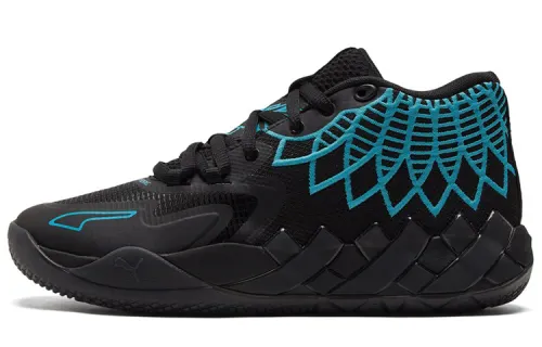 PUMA Puma MB.01 Buzz City LaMelo Ball Generation Charlotte Hornets Round Toe Lace Shock Absorbing Anti-Slip Wear Resistant Wrapping Support Lightweight Mid-top Basketball Shoes Same Style for Men and Women Black and Blue