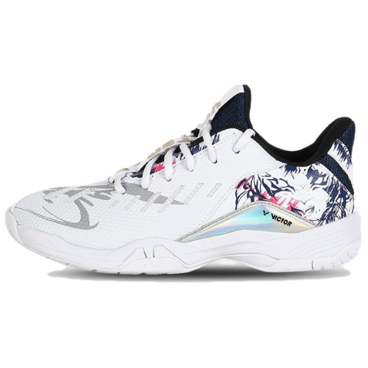 VICTOR Cushioning Slip Resistant Low top Badminton Shoes Unisex White Gray
