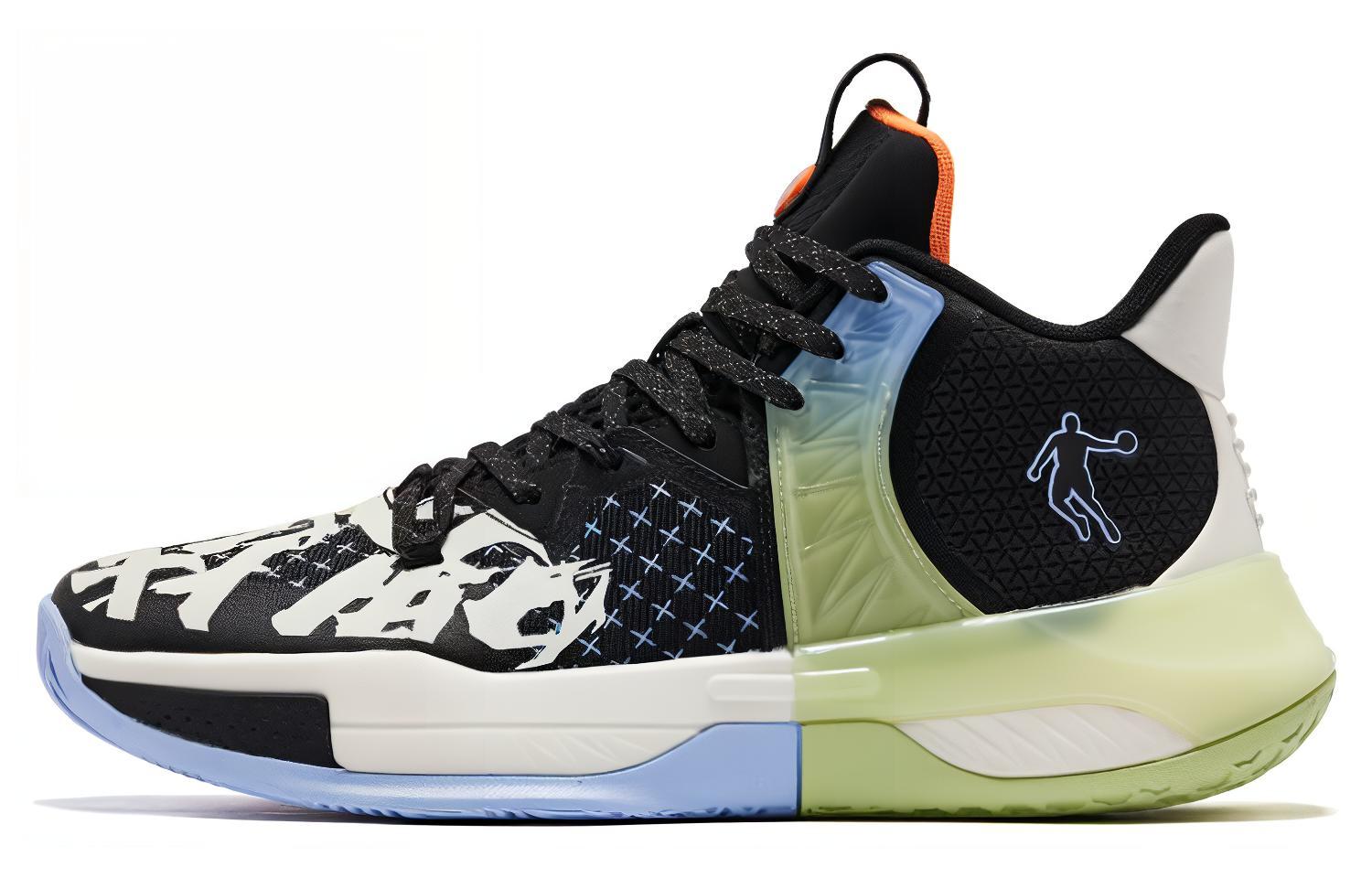 QIAODAN Halberd 5TEAM Cushioning Slip Resistant Abrasion Resistant Mid top Basketball Shoes Men’s Black Green