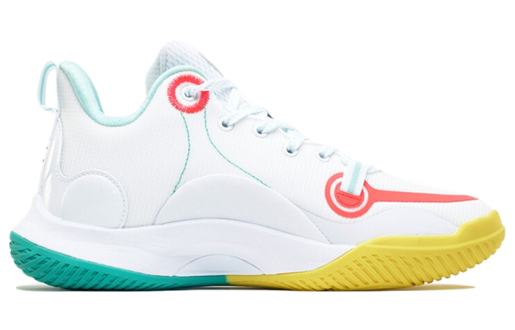 PEAK Cavalry 2 Basketball Shoes Men’s Low Top White Large/Emerald Green/Yellow/Blue