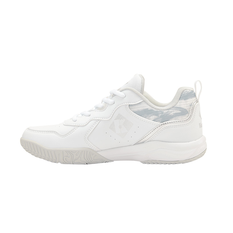 KUMPOO Cushioning Slip Resistant Breathable Low top Badminton Shoes Unisex White Silver