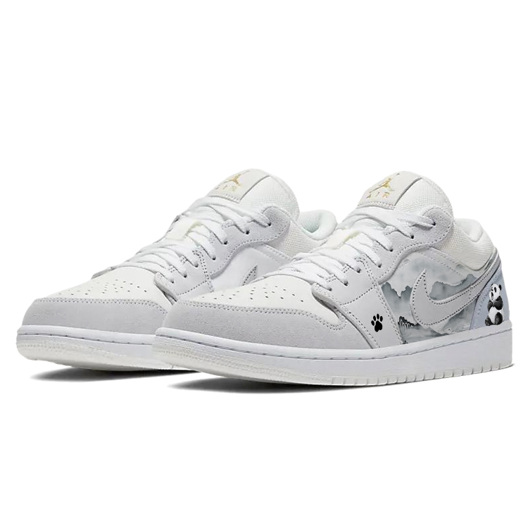 Jordan Air Jordan 1 Slip Resistant Abrasion Resistant Low top Vintage Basketball Shoes Unisex Gray White
