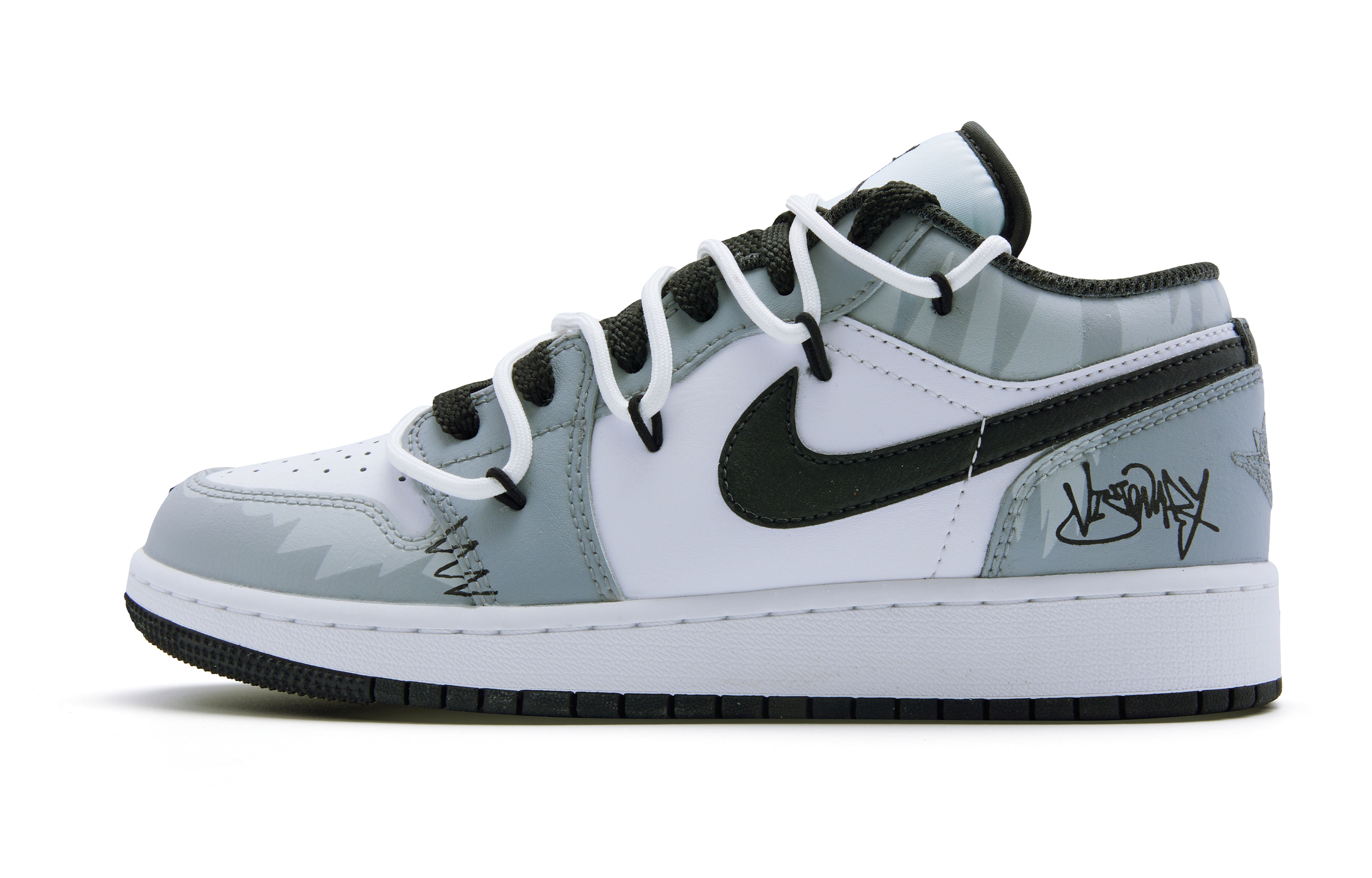 Jordan Air Jordan 1 Low Leather Cushioning, Wear Resistant Low top Vintage Basketball Shoes Men’s White Black Gray