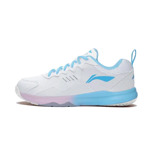 Li Ning Ace Cushioning Slip Resistant Low top Badminton Shoes Unisex White Blue Pink