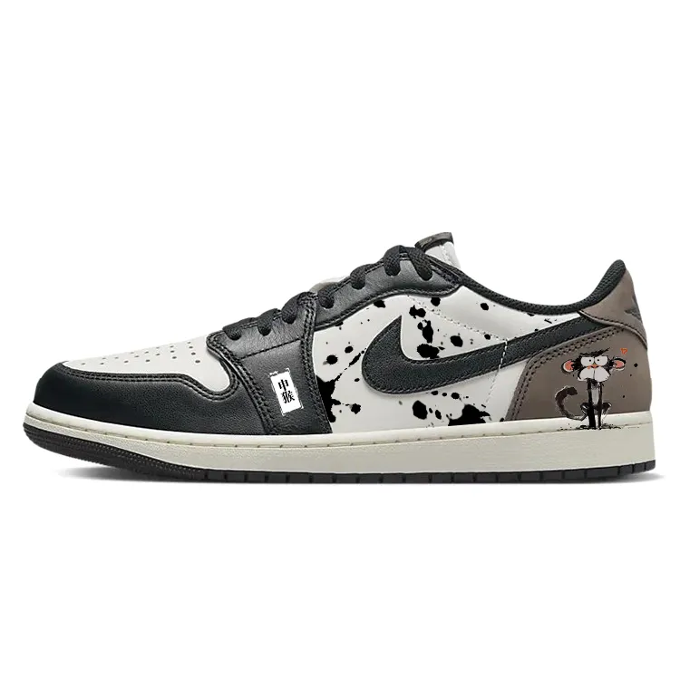 Jordan Air Jordan 1 Cushioning Slip Resistant Low top Vintage Basketball Shoes Men's Black White Brown