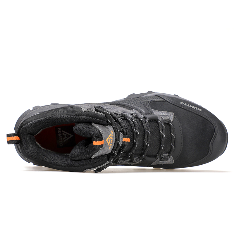 HUMTTO Cow Leather, Textile, Synthetic Leather High top Outdoor Mountaineering Shoes Men’s Black
