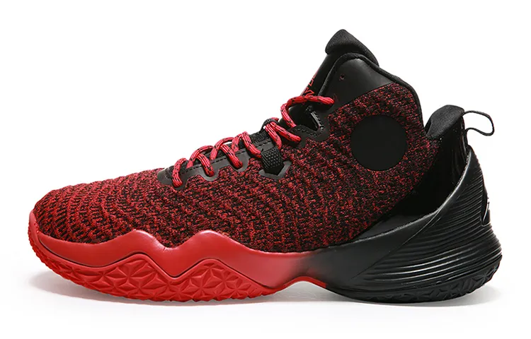 PEAK Fabric Cushioning Slip Resistant Abrasion Resistant Mid top Performance Basketball Shoes Men's Red Black