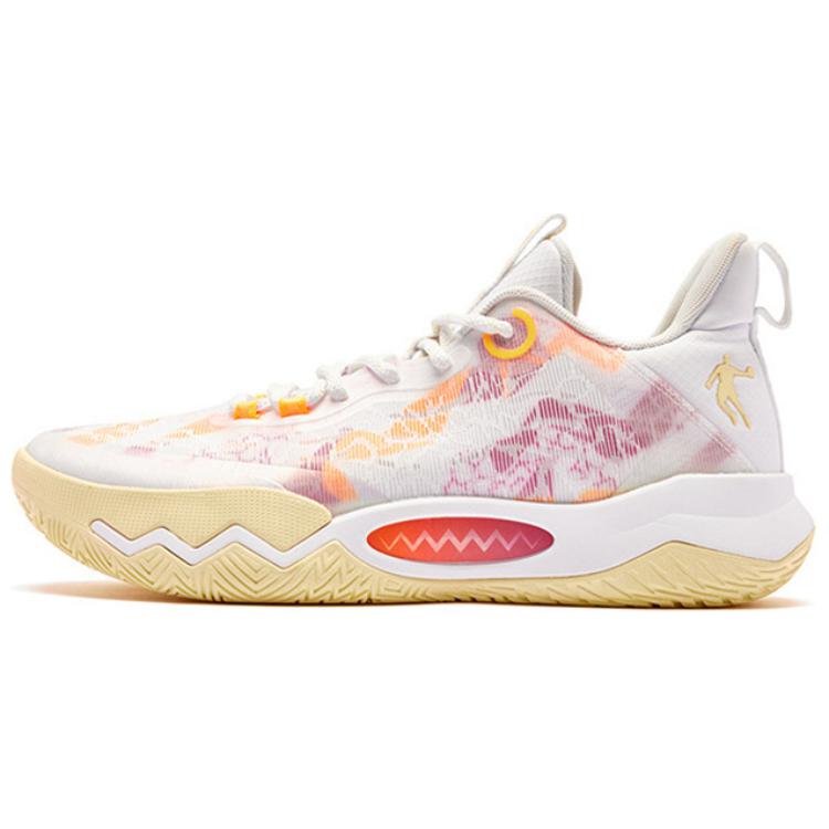 QIAODAN Wind Blade 4 TEAM Comfortable Slip Resistant Low top Basketball Shoes Men’s White Red Orange