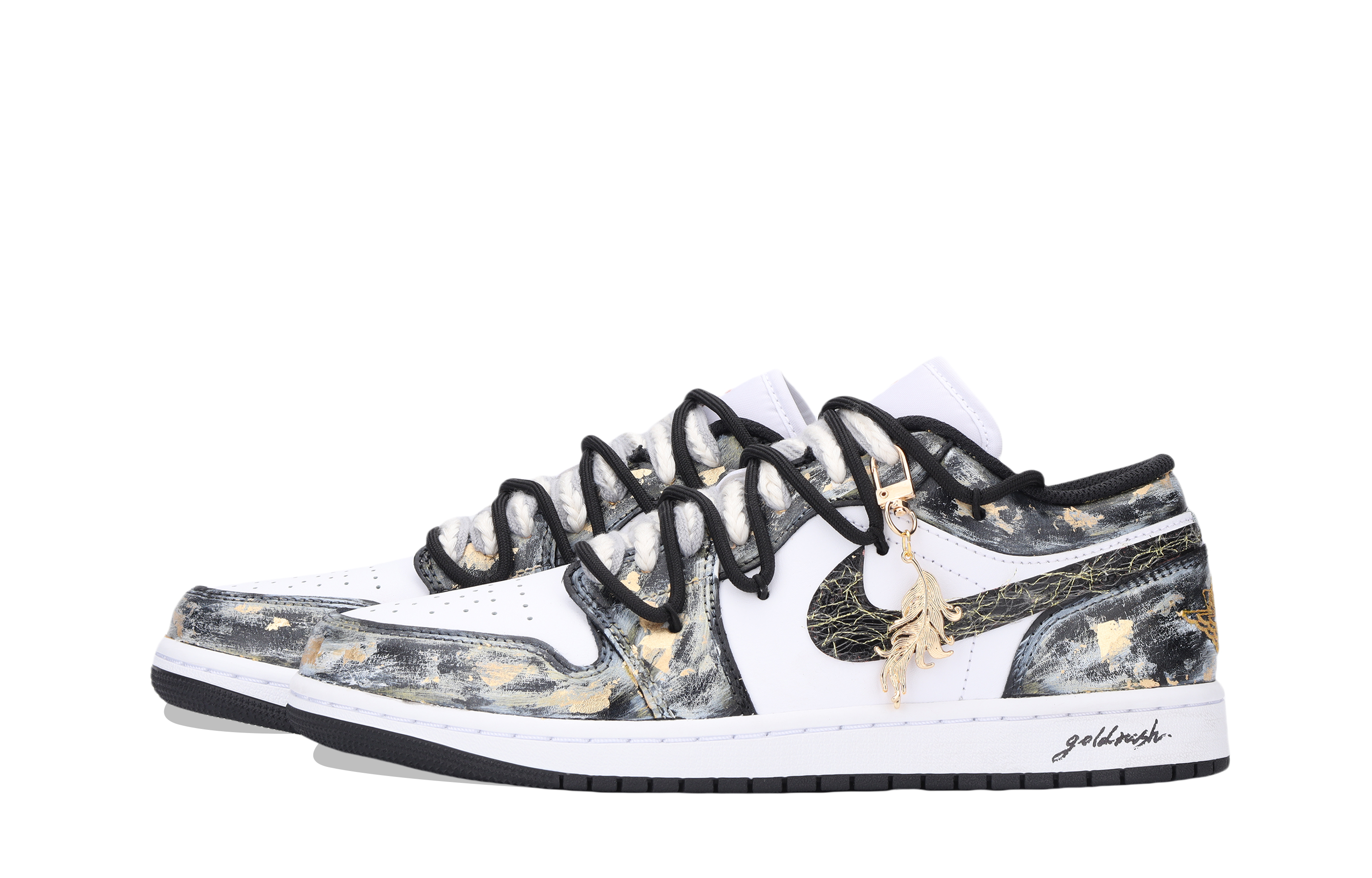 Jordan Air Jordan 1 Gold Rush Abrasion Resistant Low top Vintage Basketball Shoes Unisex Black Gold