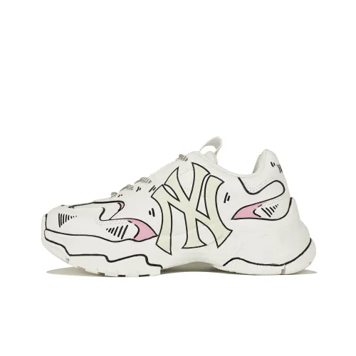 MLB Big Ball Chunky Nine Systems Leather Cushioning Support Low top Chunky Sneakers Unisex White Pink