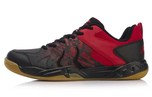 Li Ning Feathering Lightweight, Wear resistant, And Non slip Low top Badminton Shoes Unisex Black Red