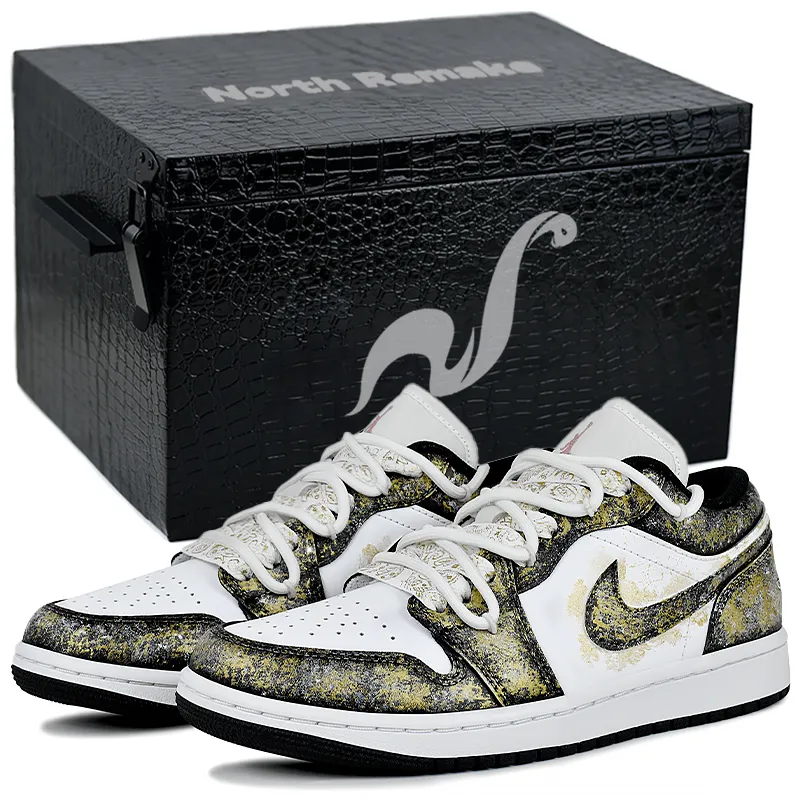 Jordan Air Jordan 1 Wear resistant And Lightweight Low top Vintage Basketball Shoes Unisex Black White Gold