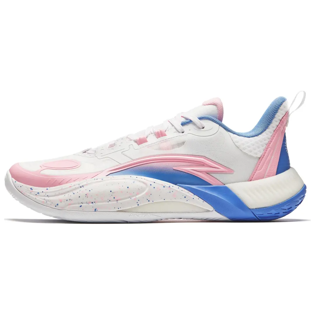 Anta Bubble Bomb Cushioning, Wear Resistant Low top Basketball Shoes Men's White Pink Blue
