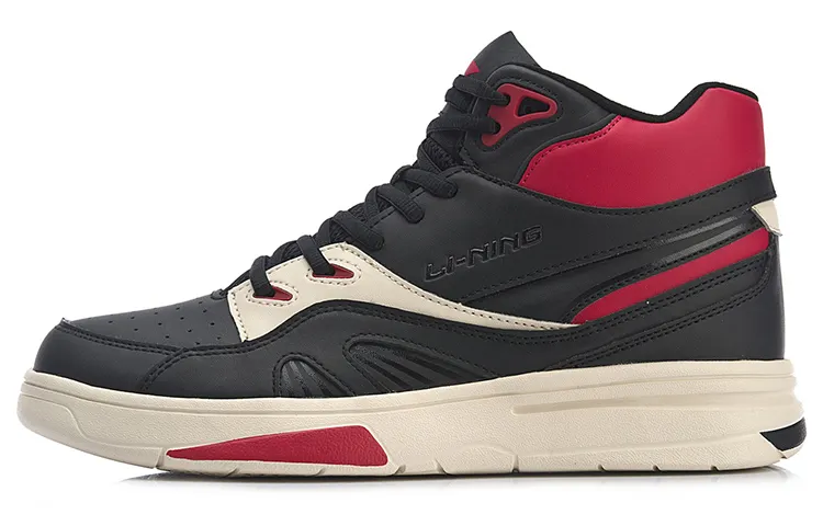 Li Ning 937 Vintage Basketball Shoes Men's High Top Black/Red