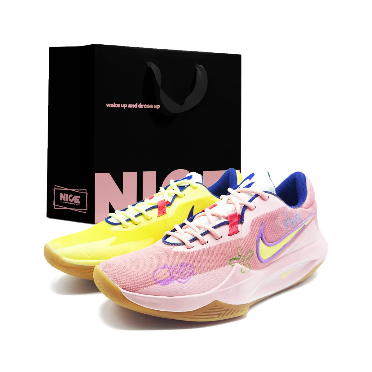 Nike Precision 6 Low top Basketball Shoes Men's Pink Yellow