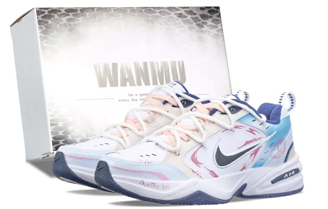 Nike Air Monarch 4 Drunk On The River Slip Resistant Low top Chunky Sneakers Unisex Blue White