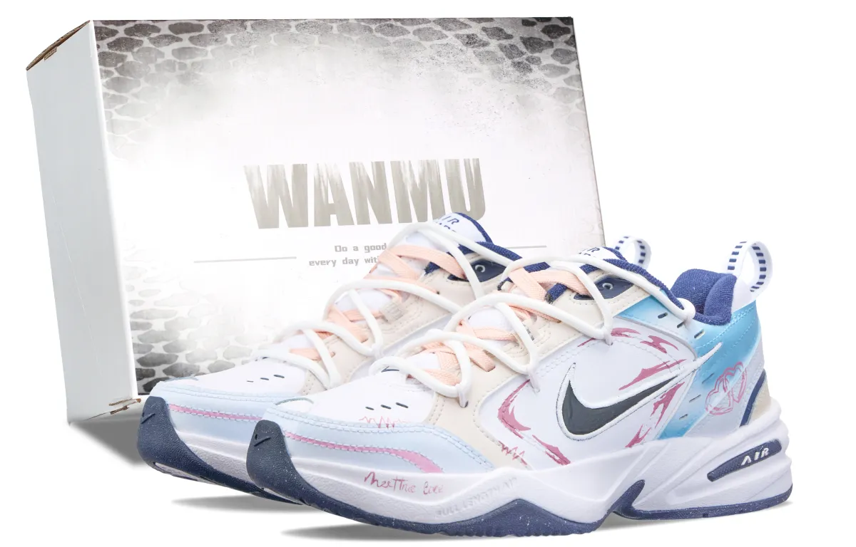 Nike Air Monarch 4 Drunk On The River Slip Resistant Low top Chunky Sneakers Unisex Blue White
