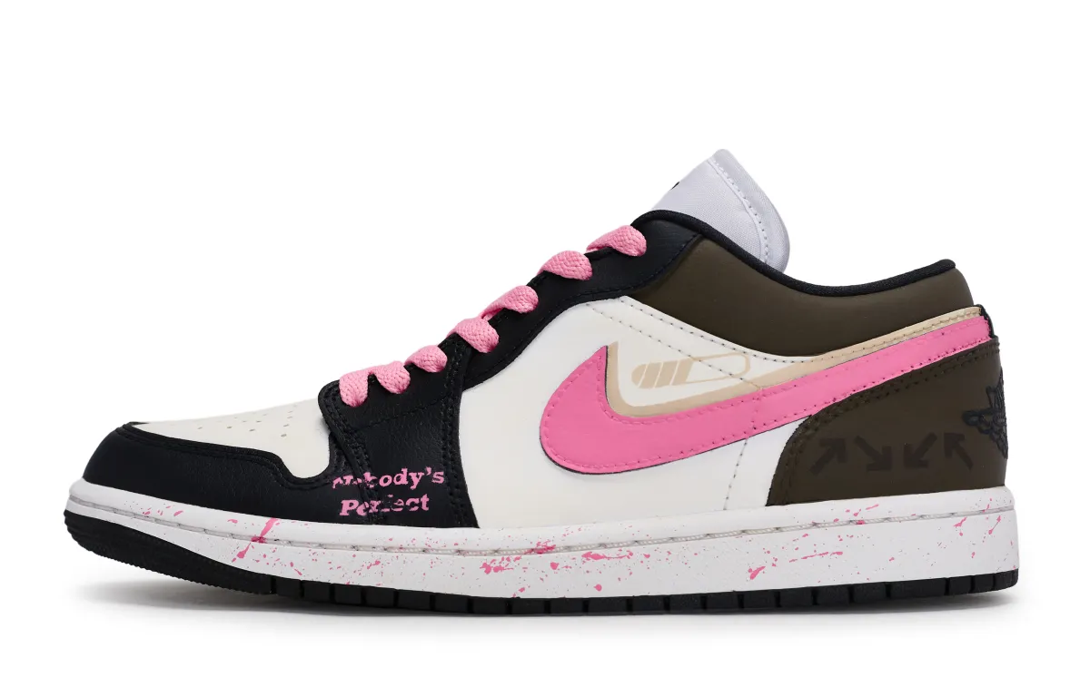 Jordan Air Jordan 1 Vintage Basketball Shoes Women's Low Top Black/White/Pink/Brown