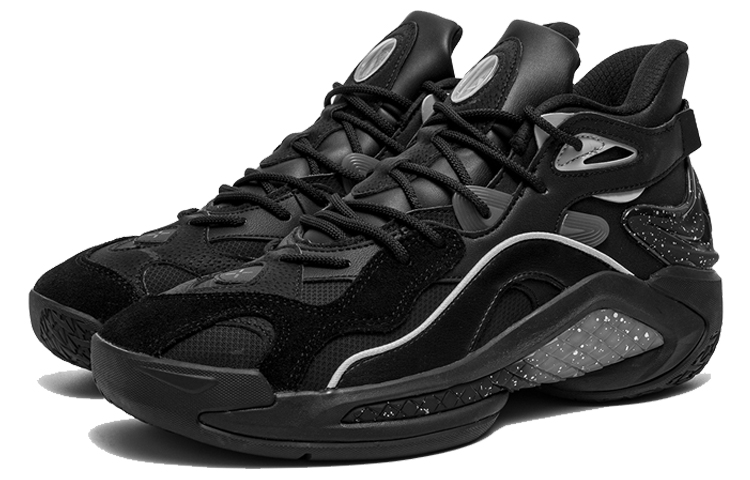 XTEP Inkjet Mid top Basketball Shoes Men’s Black Silver