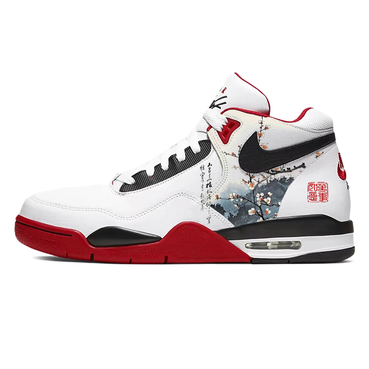 Nike Flight Legacy Cushioning Slip Resistant Abrasion Resistant Mid top Vintage Basketball Shoes Unisex Red White