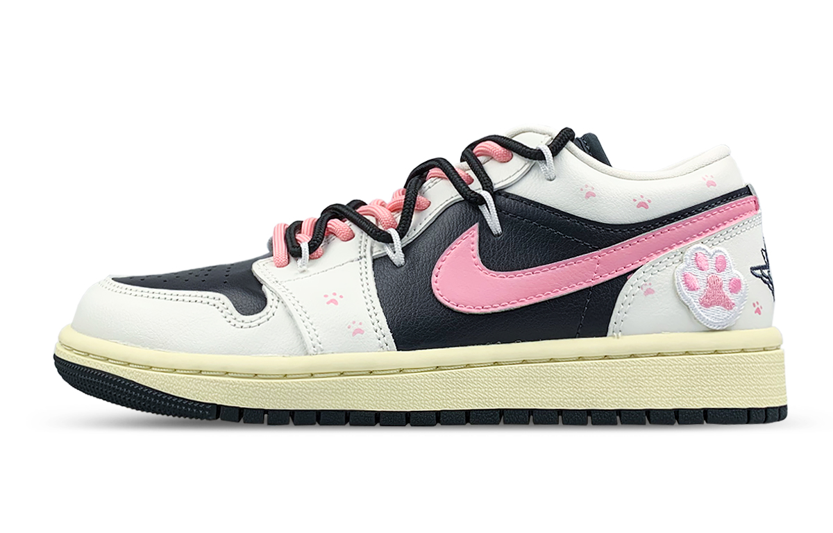 Jordan Air Jordan 1 Slip Resistant Abrasion Resistant Low top Vintage Basketball Shoes Women’s Black Pink