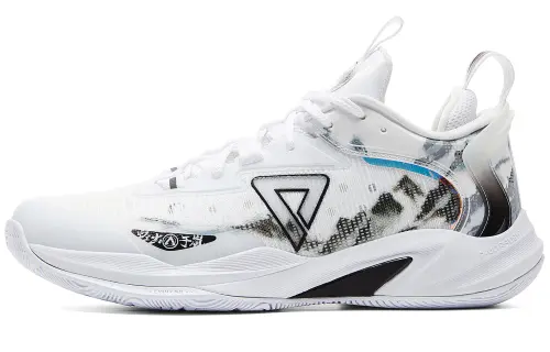 PEAK Lightning Basketball Shoes Men's Low Top All White/Black