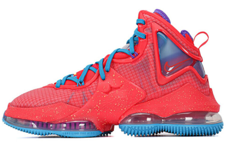 Nike Lebron 19 EP James 19 round head lace high top Air Max / Air Zoom practical basketball shoes men and women red and blue domestic version