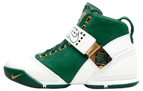 Nike Lebron 5 Gorge Green Metallic Gold High Top Retro Basketball Shoes Men's White Green