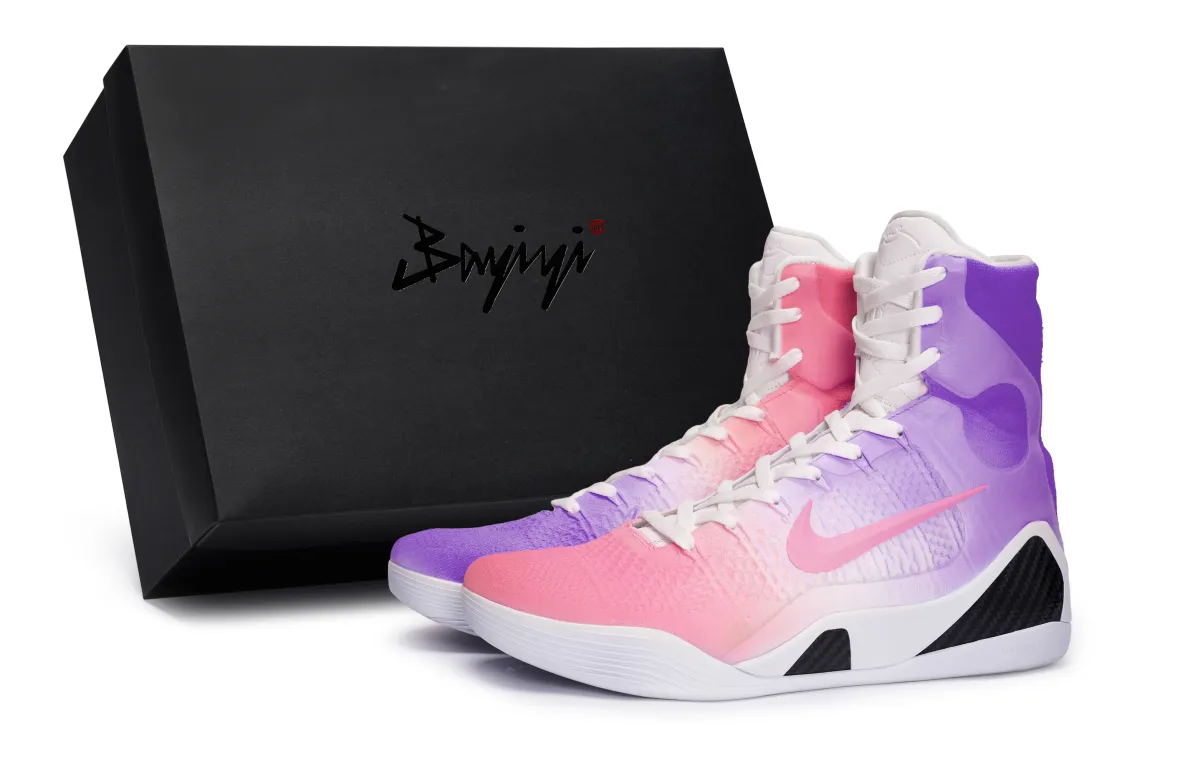Nike Kobe 9 Slip Resistant Slip Resistant High top Basketball Shoes Unisex White Black Purple Pink