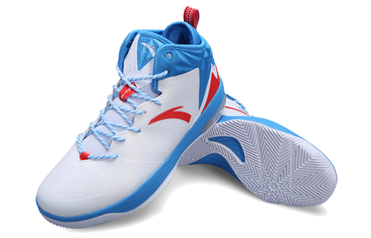 Anta Basketball Collection NBA Cushioning Slip Resistant Abrasion Resistant Mid top Basketball Shoes Men’s Blue White