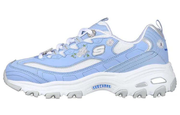 Skechers D'Lites 1.0 Mesh, Leather Sports Cushioning, Wear Resistant Low top Chunky Sneakers Women's White Blue