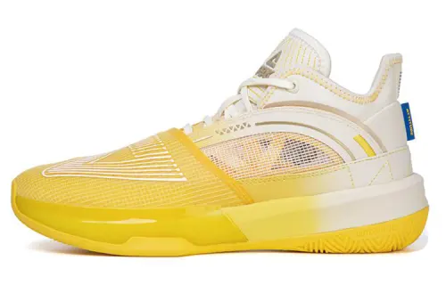 Peak Triangle 1.0 Wiggins Glory Golden State Warriors Fabric Leather Anti-slip Wear-Resistant Breathable Mid-top Practical Basketball Shoes Men's White Yellow