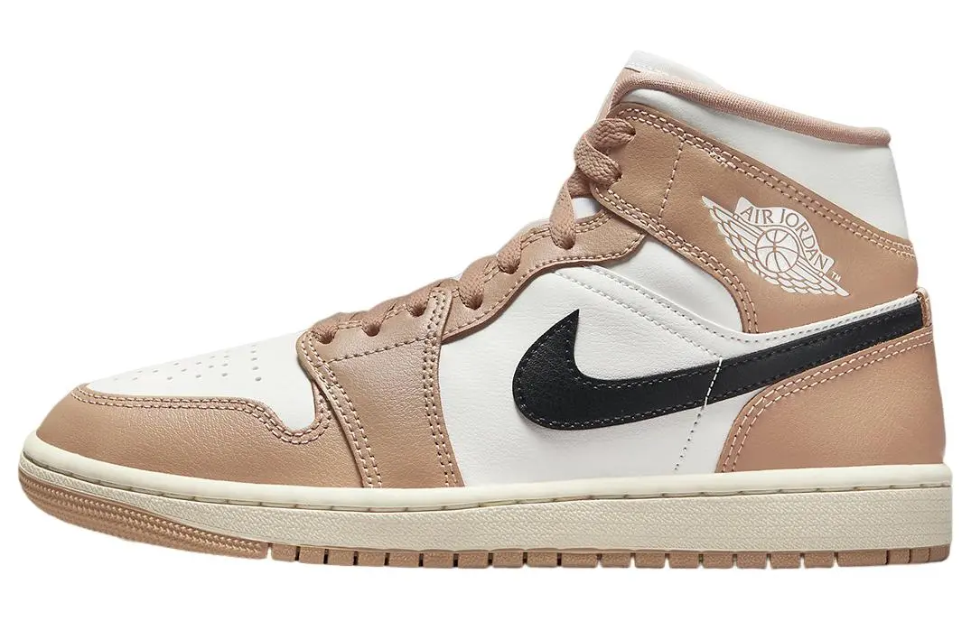 Jordan Air Jordan 1 Mid Synthetic Leather Slip Resistant Mid top Vintage Basketball Shoes Women's Light Umber