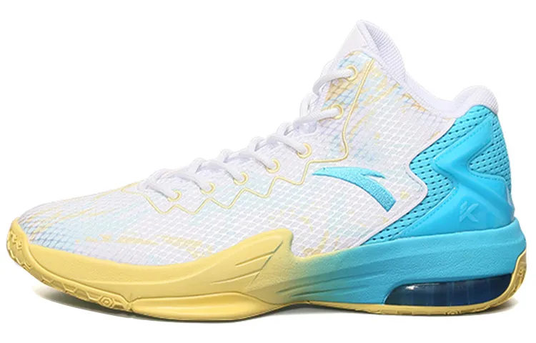 Anta Cushioning Slip Resistant Abrasion Resistant High top Basketball Shoes Men's White Yellow Blue