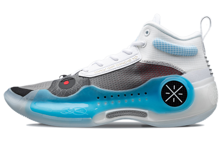 LiNing WOW 10 sleepless, comfortable, shock-absorbing and wear-resistant, mid-top practical basketball shoes, men's white, blue and black