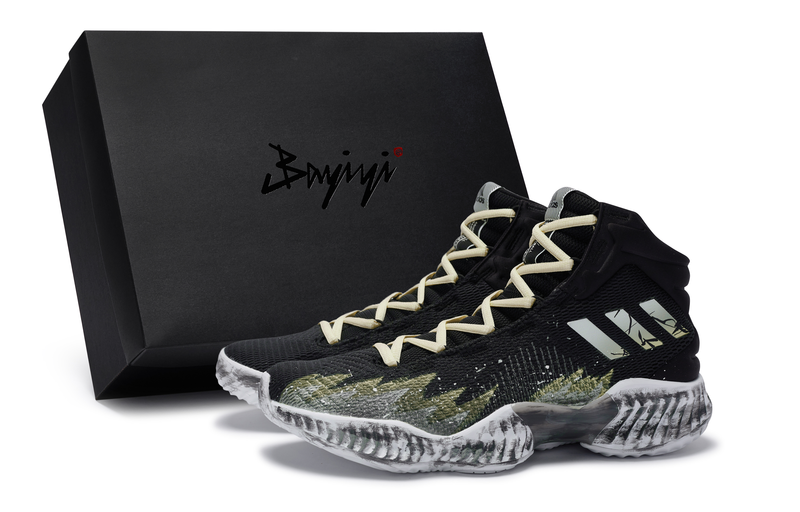 Adidas Pro Bounce 2018 811 Manufacturing, Bleach Descends Yellow Mid top Basketball Shoes Men's Black White Yellow