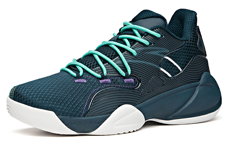 Anta Cushioning Slip Resistant Abrasion Resistant Breathable Low top Basketball Shoes Men’s Blue Green