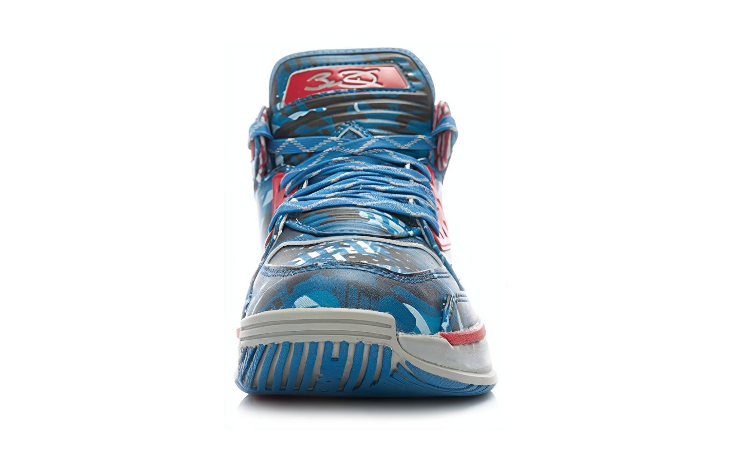 Li Ning WOW 2 Cushioning Slip Resistant Mid top Basketball Shoes Men’s Blue Camouflage